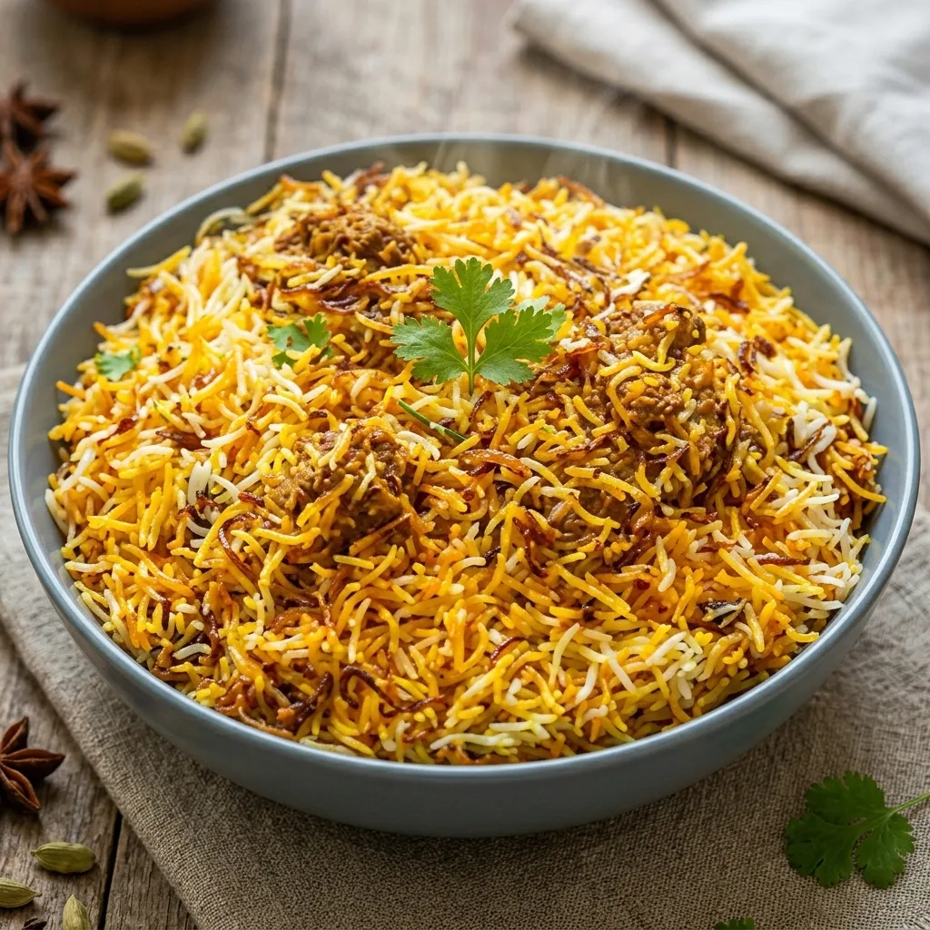 Hyderabadi Mutton Dum Biryani with tender meat at Biryani Unlimited Calgary